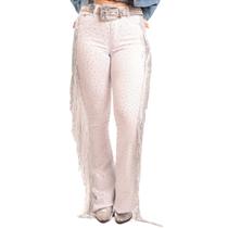 Calça Jeans Branca Feminina Silver Strass E Franjas Paetê Moda Country Texas Ranch Jeans Oficial