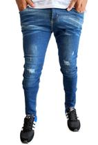 calça jeans c/elastano skinny masculina rasgadas destroyed a pronta entrega - Bermudaria F&C