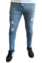 calça jeans c/elastano skinny masculina rasgadas destroyed a pronta entrega - Bermudaria F&C