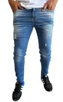 calça jeans c/elastano skinny masculina rasgadas destroyed a pronta entrega