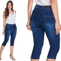 Calça Jeans Capri Feminina HNO Cintura Alta Barra Dobrada Azul Calça Jeans Capri Feminina HNO Cintura Alta Barra Dobrada Azul