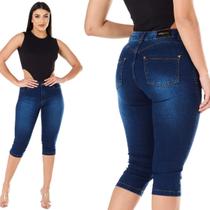 Calça Jeans Capri Feminina HNO Cintura Alta Barra Dobrada Azul Calça Jeans Capri Feminina HNO Cintura Alta Barra Dobrada Azul
