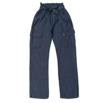 Calça jeans cargo c/ babado e cinto Calça jeans cargo c/ babado e cinto