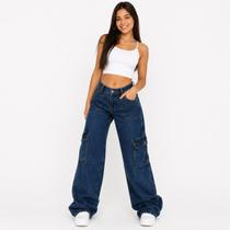 Calça Jeans Cargo Feminina Juvenil bolsos laterais do 10 ao 16 Calça Jeans Cargo Feminina Juvenil bolsos laterais do 10 ao 16