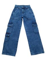 Calça Jeans Cargo Feminina Pantalona Wide Leg Juvenil (6215)