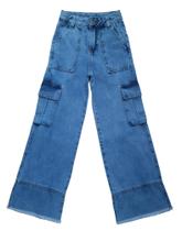 Calça Jeans Cargo Feminina Wide Leg Pantalona Infantil Juvenil de 10 ao 16 (6205) Calça Jeans Cargo Feminina Wide Leg Pantalona Infantil Juvenil de 10 ao 16 (6205)