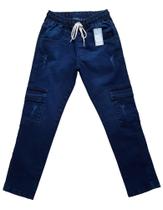 Calça Jeans Cargo Masculina Bolso Lateral Juvenil 10 Ao 16 (3050) Calça Jeans Cargo Masculina Bolso Lateral Juvenil 10 Ao 16 (3050)
