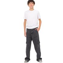 Calça jeans cargo Premium marmorizada masculina juvenil menino confortável versátil modinha tendencia streetwear com regulagem interna do 10 ao 16