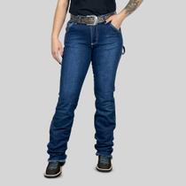 Calça Jeans Carpinteira Feminina Cós Alto Larga Bolso Faca Calça Jeans Carpinteira Feminina Cós Alto Larga Bolso Faca
