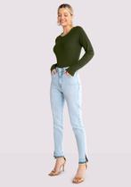 Calca jeans chapa barriga com detalhe barra lunender 20836