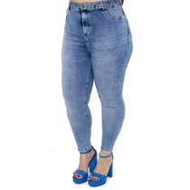 Calça Jeans Cigarrete com Cinto e Detalhe na Barra Plus Size Feminina Sol Jeans