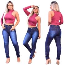 Calça Jeans Cintura Alta Feminina Levanta Bumbum C/ Elastano