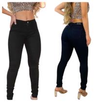 Calça Jeans Cintura Alta Levanta Bumbum com Lycra Preta