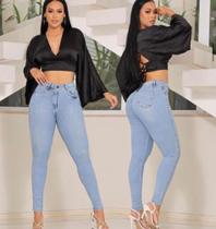 Calça jeans clara lavada com elastano feminino adulto tamanho 38 Calça jeans clara lavada com elastano feminino adulto tamanho 38