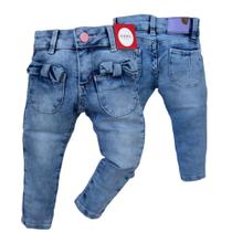 Calça jeans clara menina infantil com elástico bebe TAM 1 2 e 3anos