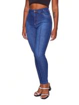 Calça jeans classica pinça amaciada cos alto laycra levanta bumbum