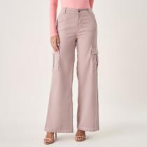 Calça Jeans Color Wide Cargo Cintura Alta
