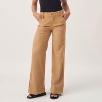 Calça Jeans Color Wide Leg Cintura Alta Elástico Cós Caqui Chique Calça Jeans Color Wide Leg Cintura Alta Elástico Cós Caqui Chique