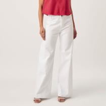 Calça Jeans Color Wide Leg Sem Costuras Laterais Branco