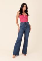 Calça Jeans Com Elastano Wide Leg Azul Escuro