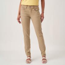 Calça Jeans Confort Color Skinny Cintura Alta e Recortes Caqui Chique