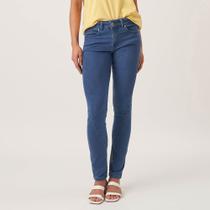 Calça Jeans Confort Skinny Cintura Alta e Recortes Azul Médio