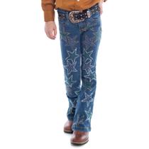 Calça Jeans Country Infantil Menina Boot Cut Flare Com Aplique Termocolante Estrelas