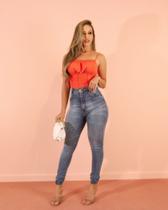 Calça jeans Creatore skinny com lycra azul médio cintura alta