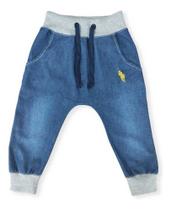 Calça Jeans de Bebê e Infantil com Bolsos e Cós regulagem com Cadarço na Cintura Calça Jeans de Bebê e Infantil com Bolsos e Cós regulagem com Cadarço na Cintura