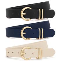 Calça jeans de couro Belt XZQTIVE para mulheres com fivela dourada