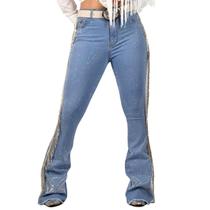 Calça Jeans Delavê Feminino Franjas Strass Moda Country Brilhos Texas Ranch Jeans Loja Oficial