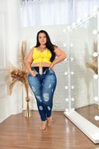 Calça Jeans Destroyed com Cinta Plus Size