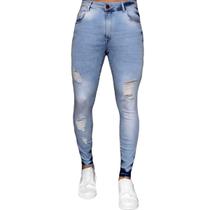Calça Jeans Destroyed Devorê Azul Clara Super Skinny Premium