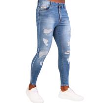 Calça Jeans Destroyed Skinny Masculina Com Detalhe Bordado