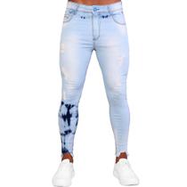 Calça Jeans Destroyed Skinny Masculina Detalhe Mancha Splash