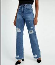Calça Jeans Destroyed Wide Leg Feminina Biotipo