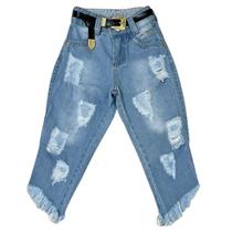Calça Jeans Diagonal Infantil Feminina Destroyed Modinha Mini Diva LANÇAMENTO