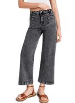 Calça jeans elegante, bota de cintura alta, perna larga, cinza, tamanho 12 Calça jeans elegante, bota de cintura alta, perna larga, cinza, tamanho 12