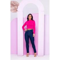 Calça Jeans Escura Skinny Feminina Cos Alto Levanta Bumbum Premium