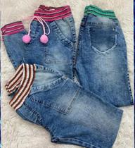 Calça Jeans Estilo Jogger Infantil Meninas Com Pompom