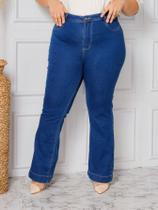 Calça jeans fem plus flare azul premium cos alto levanta bumbum laycra - ss jeans