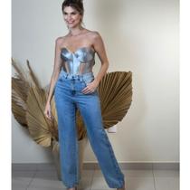 Calça Jeans Feminina 100% Algodao Wide Leg Calça Jeans Feminina 100% Algodao Wide Leg