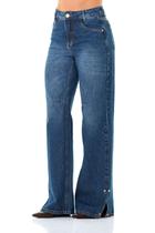 Calça Jeans Feminina Arauto Wide Leg Detalhe Barra