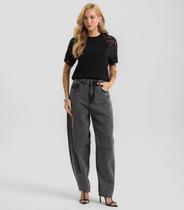 Calça Jeans Feminina Barrel Estonada Dianna Preto Calça Jeans Feminina Barrel Estonada Dianna Preto