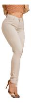 Calça Jeans Feminina Bege Cintura Alta Com Lycra