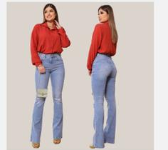 Calça jeans feminina Boot Cut com elastano