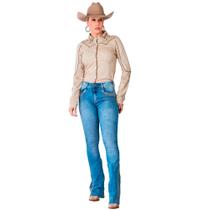Calca Jeans Feminina Bordada Com Strass Clara Country Minuty