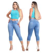 Calça Jeans Feminina Capri Cintura Alta Levanta Bumbum Com Lycra