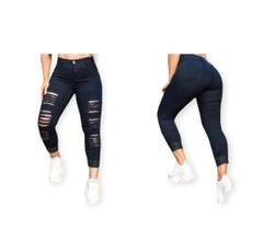 Calça Jeans Feminina Capri Destroyed Com elastano Levanta Bumbum