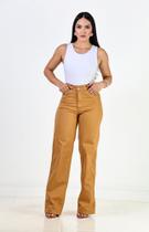 Calça Jeans Feminina Caramelo Wideleg Cintura Alta Calça Jeans Feminina Caramelo Wideleg Cintura Alta